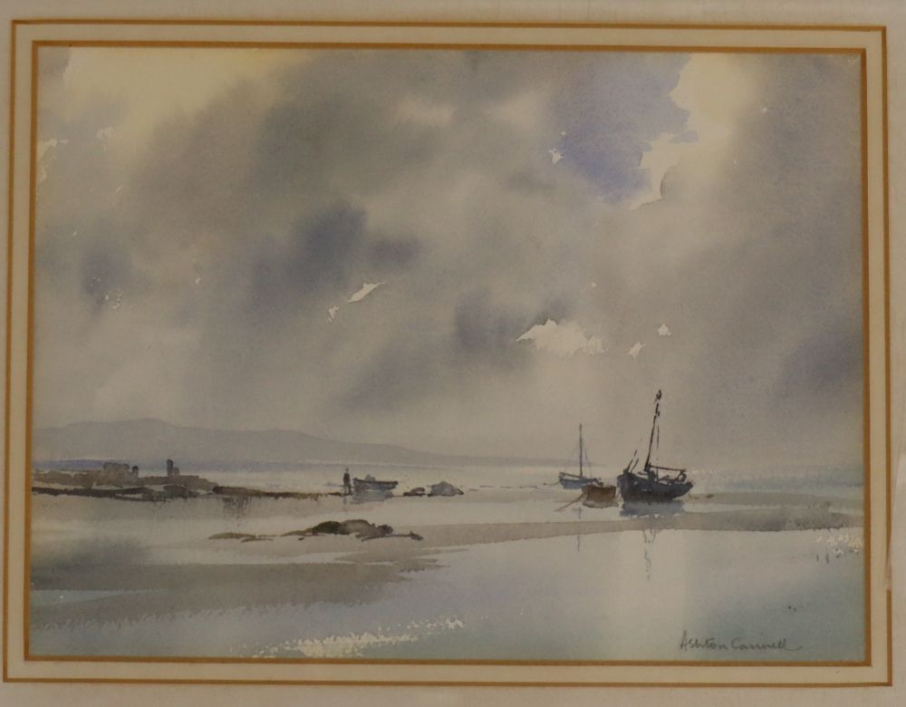 Ashton Cannell (d.1994), two watercolours, Estuary scenes with moored boats, signed, 24 x 35cm and 18 x 24cm